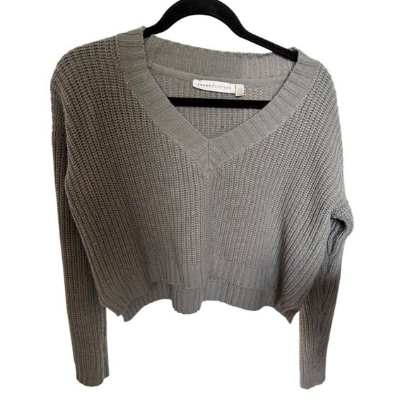 Cropped grey knit sweater - Picture 5 of 7